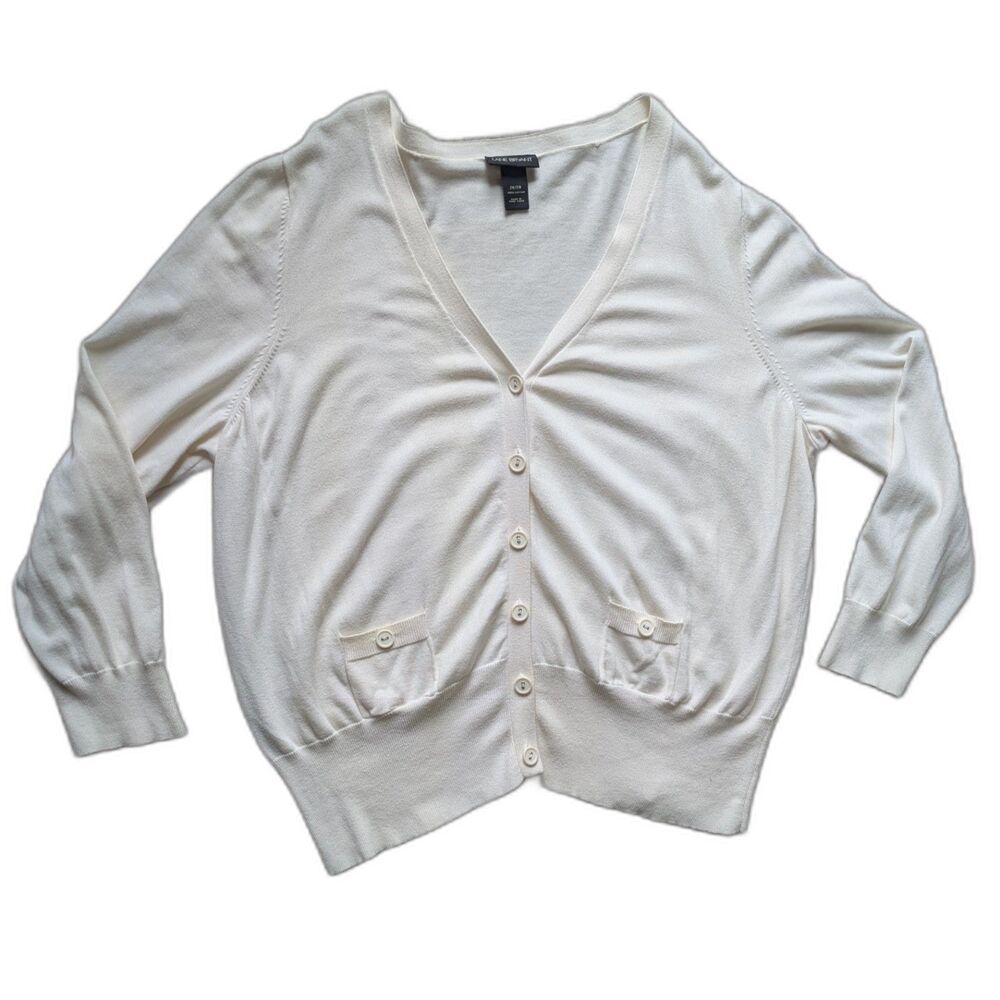 Lane Bryant Lightweight Ivory V Neck Cardigan with Pockets Sz 26/28 4XL
